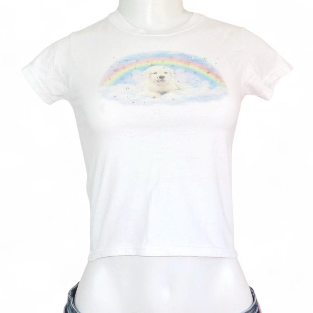 y2k puppy rainbow rhinestone baby tee